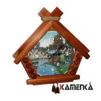 Часы Домик На рыбалке липа мореная