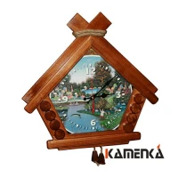 Часы Домик На рыбалке липа мореная